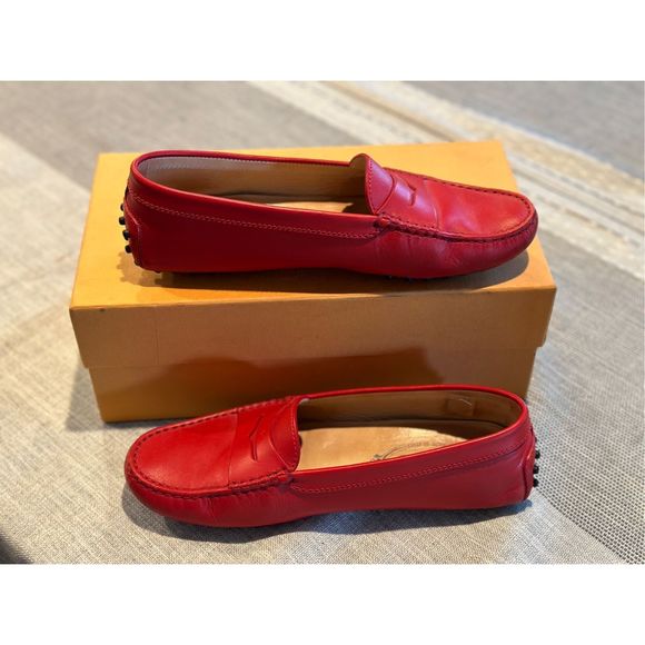 Tod's Red Leather Loafers - Picture 2 of 10